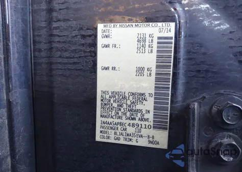 2014 Nissan Maxima 3.5 Sv from USA, damaged, VIN 1N4AA5AP8EC489110